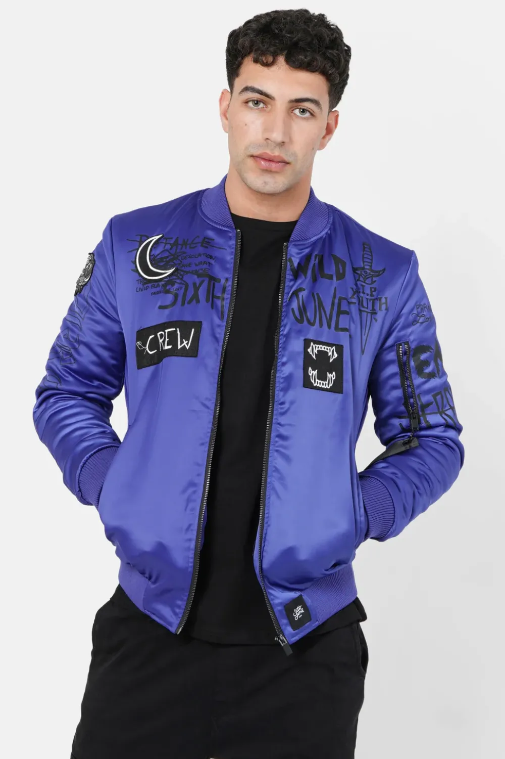 Homme Sixth June Manteaux | Bomber Imprime Crew Bleu Fonce