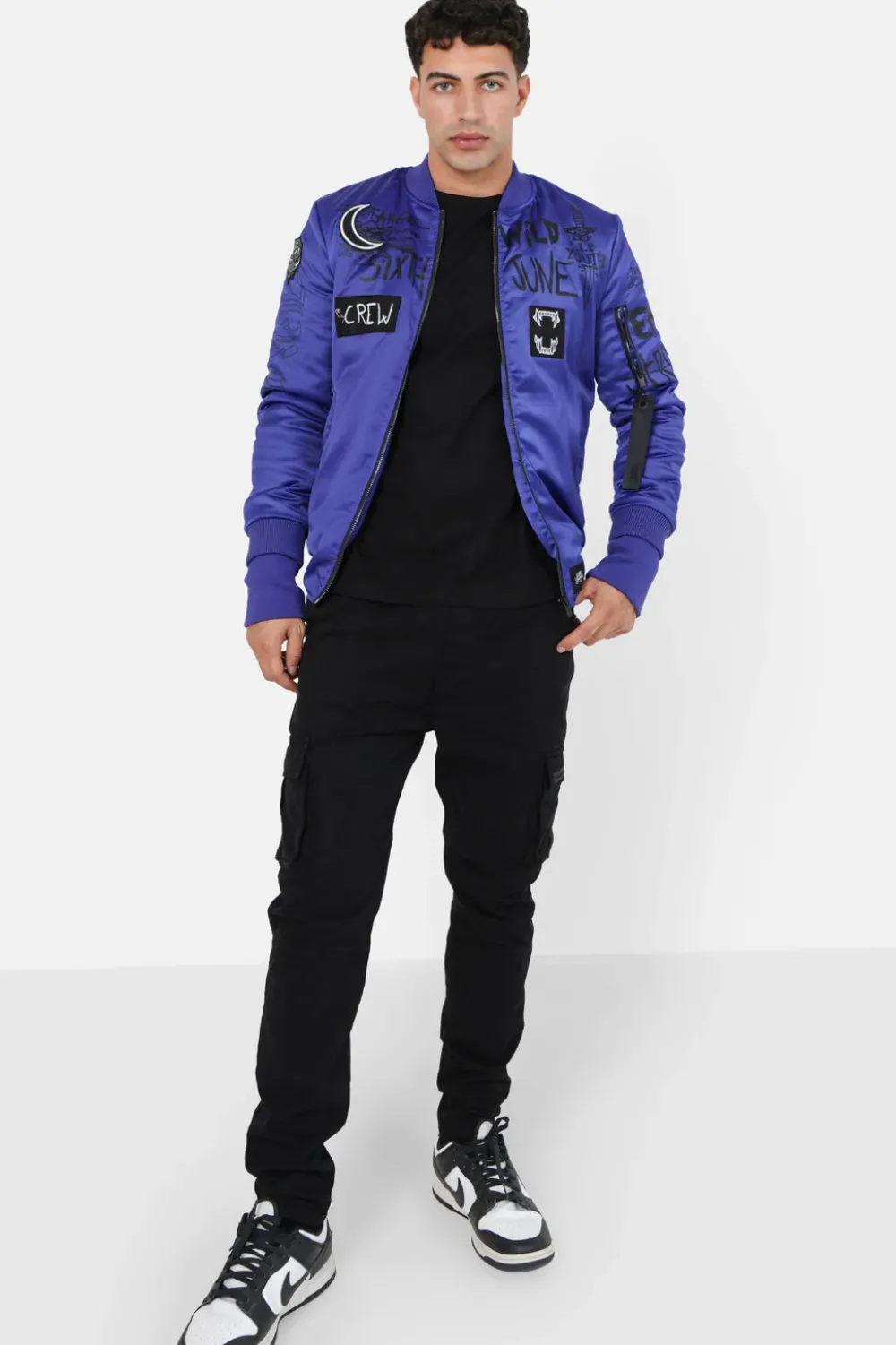 Homme Sixth June Manteaux | Bomber Imprime Crew Bleu Fonce