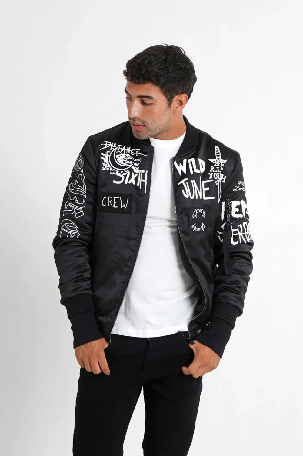 Homme Sixth June Manteaux | Bomber Imprime Crew Noir