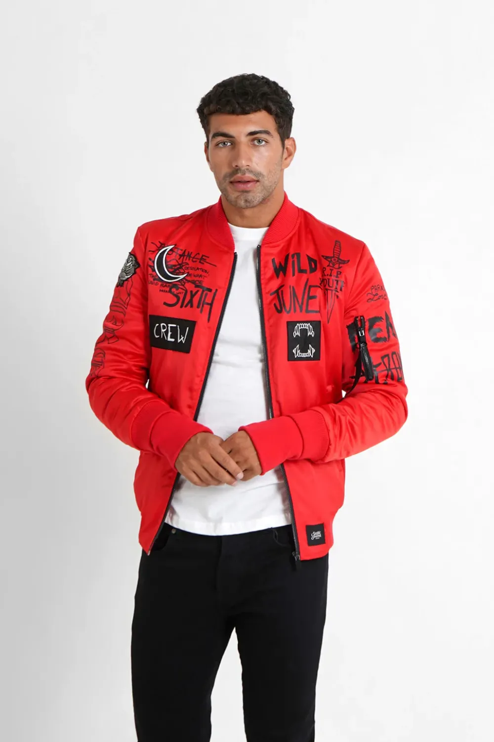 Homme Sixth June Manteaux | Bomber Imprime Crew Rouge