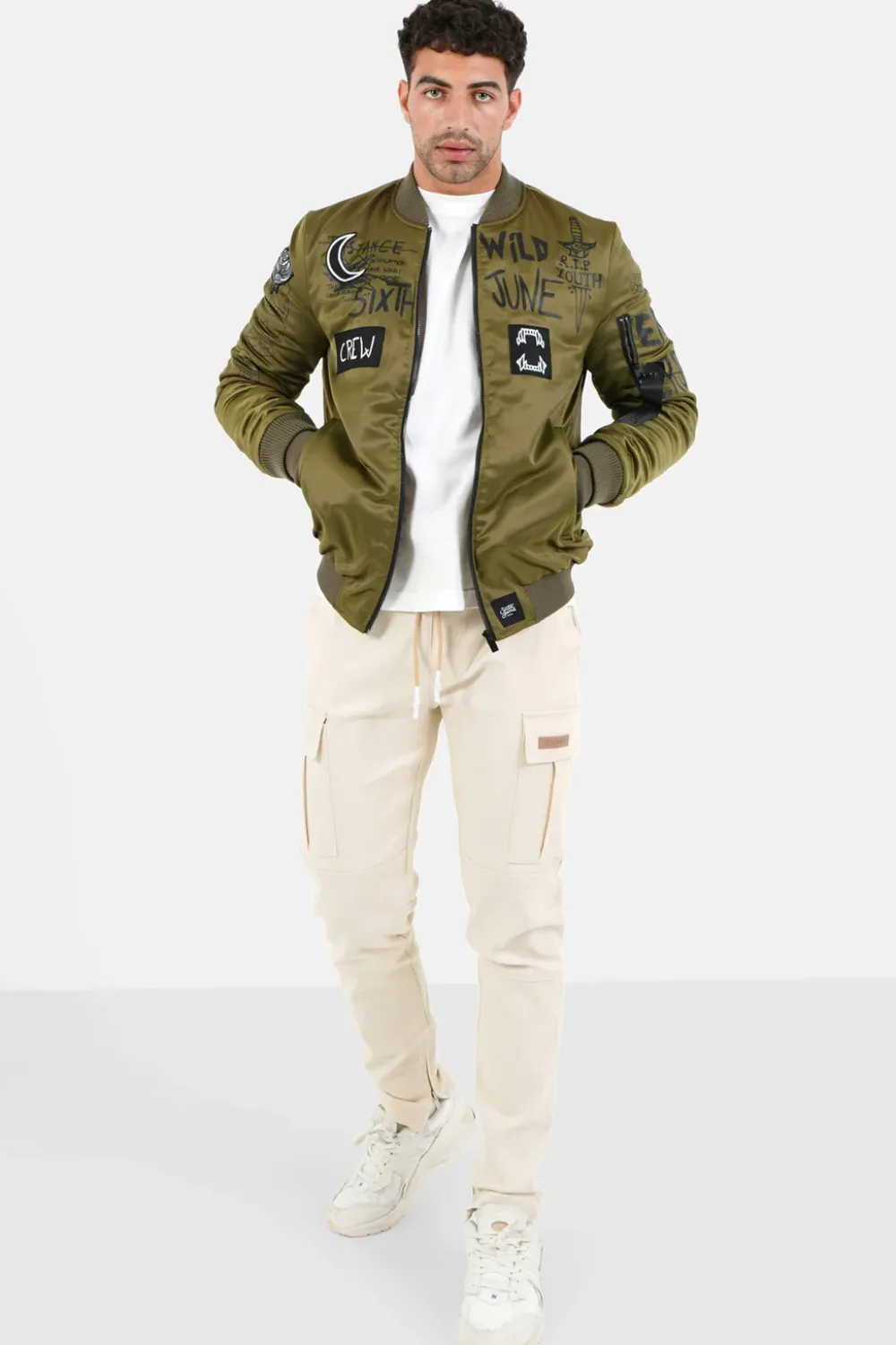 Homme Sixth June Manteaux | Bomber Imprime Crew Vert Kaki