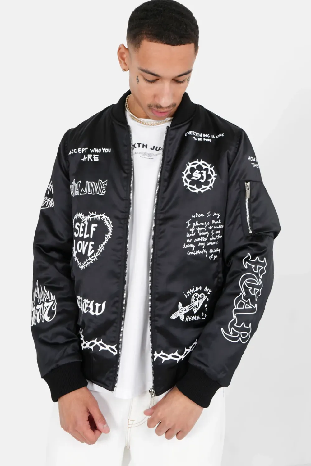 Homme Sixth June Manteaux | Bomber Inscription Gothique Noir