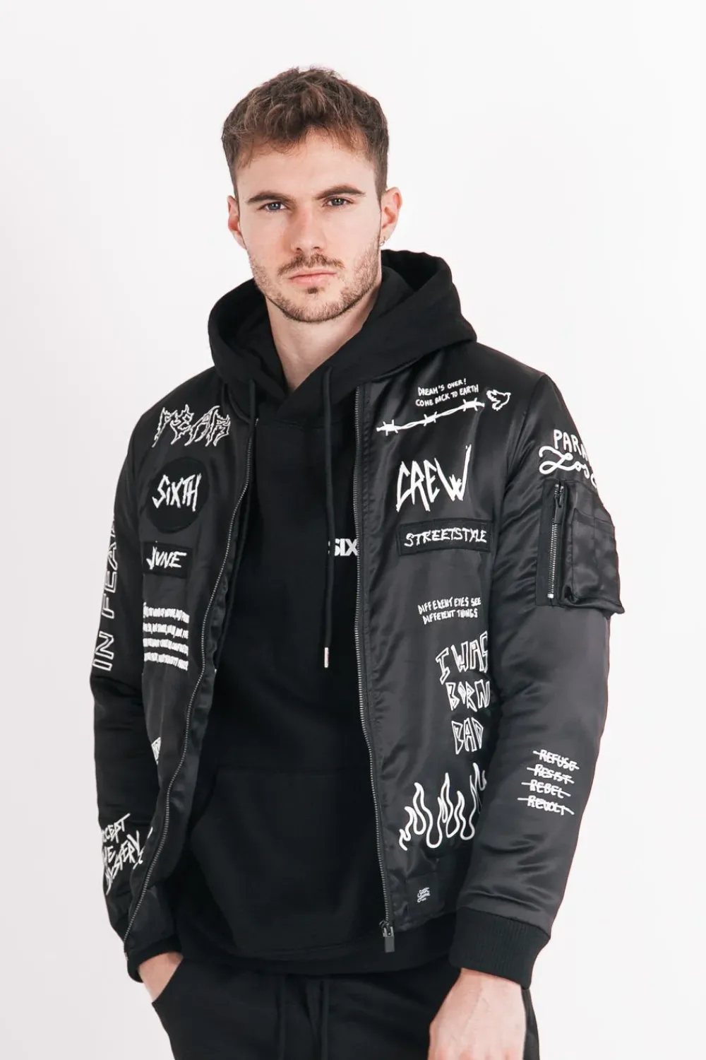 Homme Sixth June Manteaux | Bombers Patchs Crew Noir