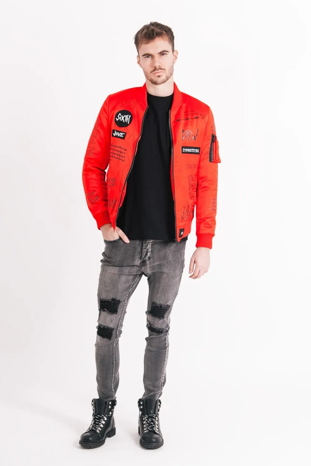 Homme Sixth June Manteaux | Bombers Patchs Crew Rouge