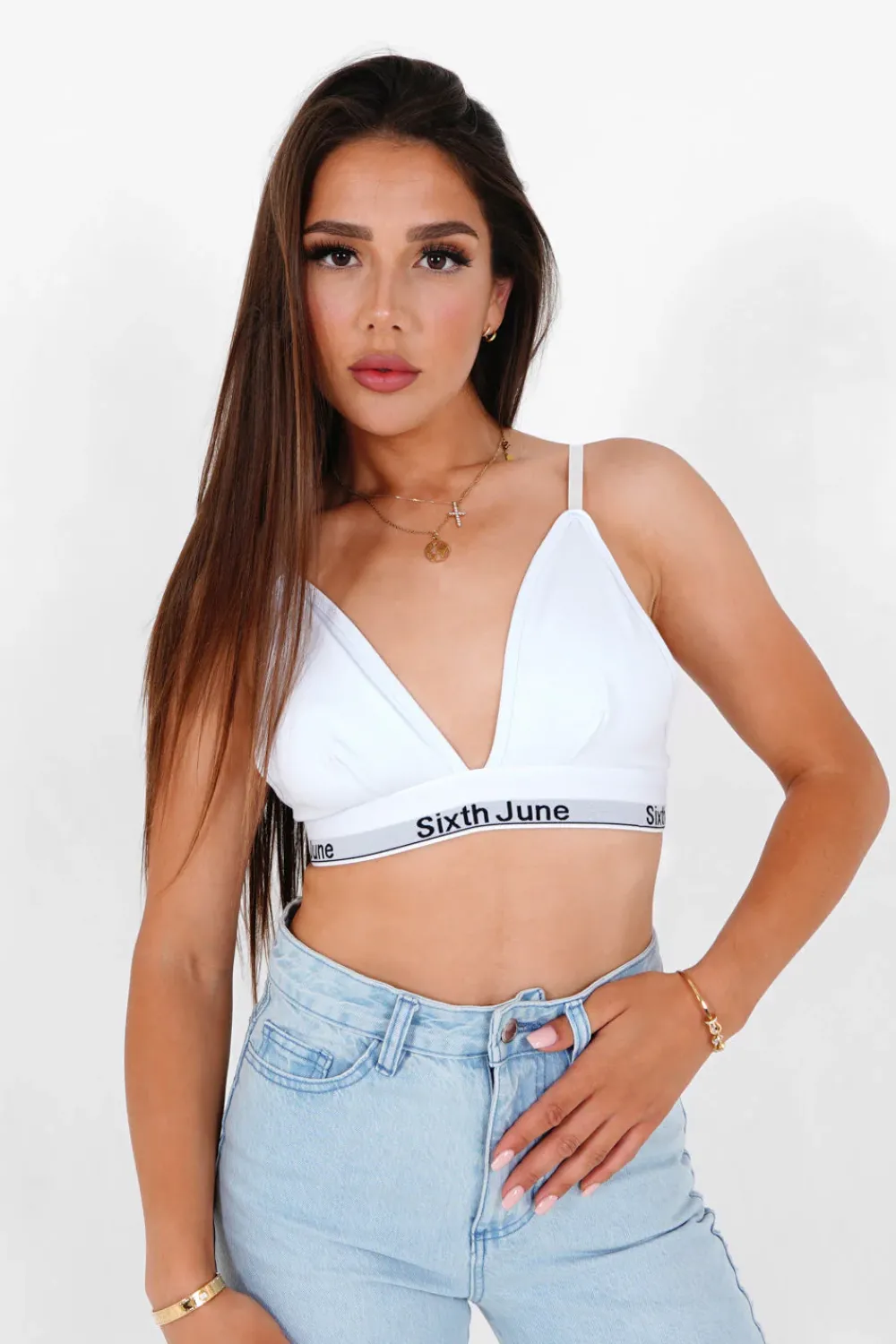 Femme Sixth June Sous Vêtements | Brassiere Bretelles Bande Logo Blanc