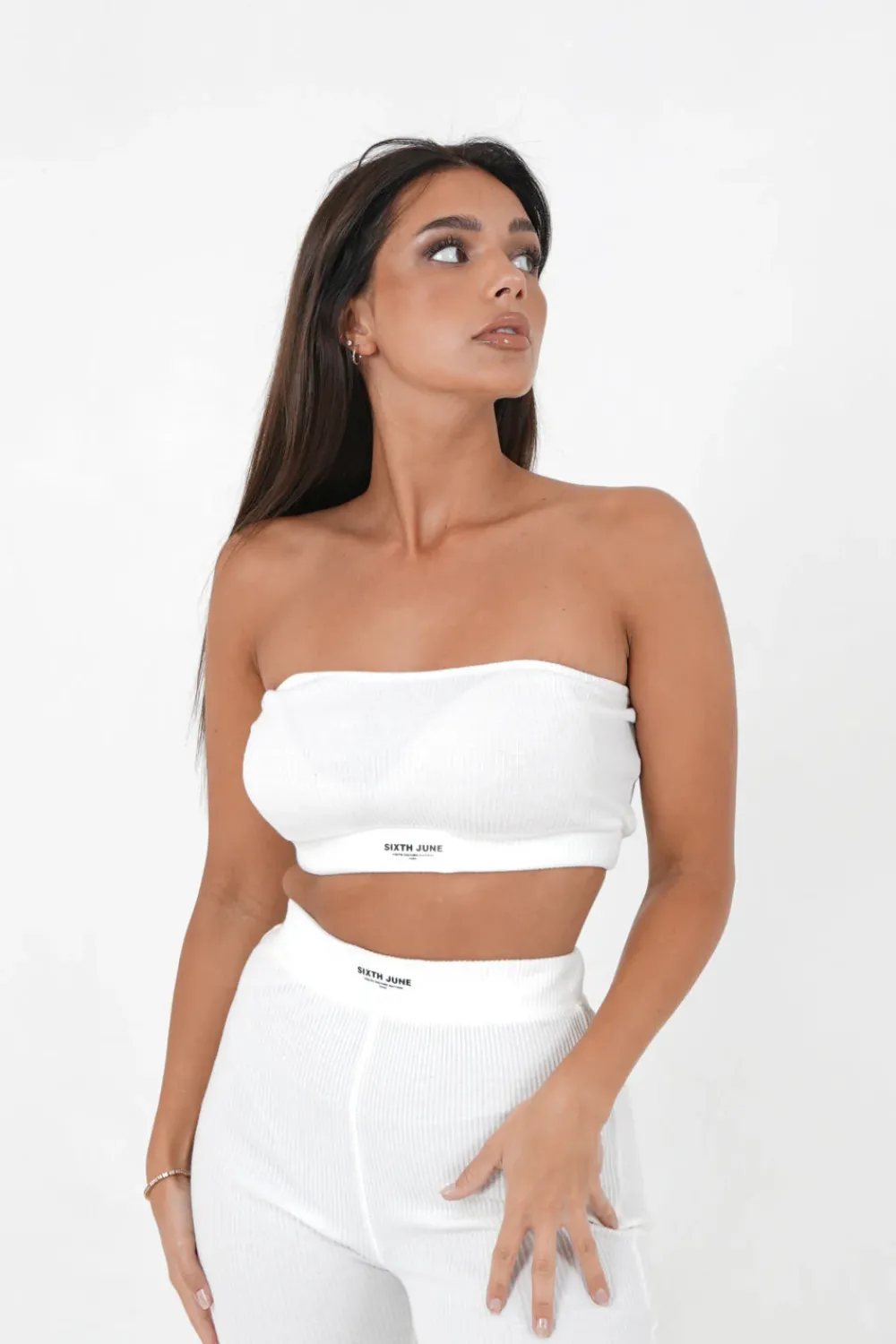 Femme Sixth June Hauts | Brassiere Sans Bretelles Cotelee Blanc Casse