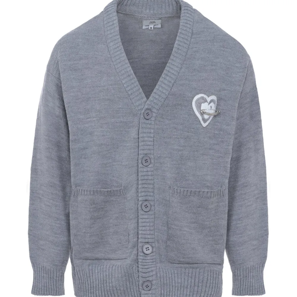 Homme Sixth June Sweats | Cardigan Maille Coeur Brode Gris