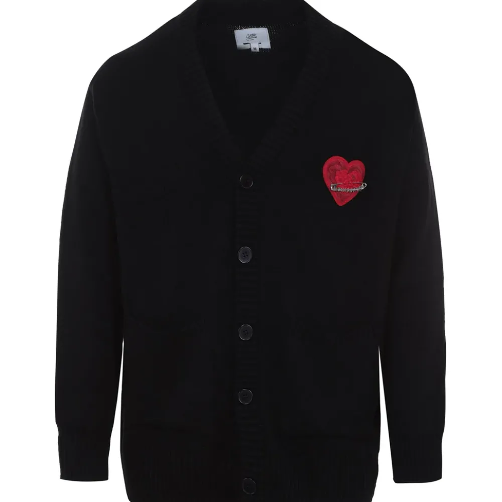 Homme Sixth June Sweats | Cardigan Maille Coeur Brode Noir