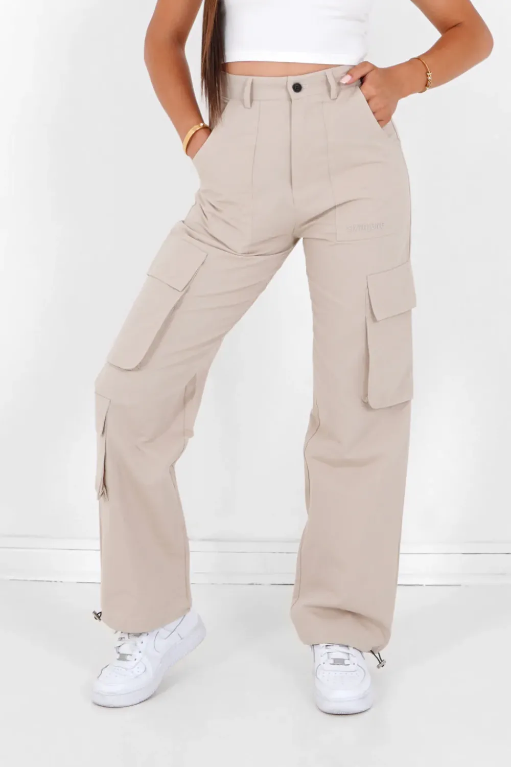 Femme Sixth June Pantalons | Cargo Jambes Larges Beige