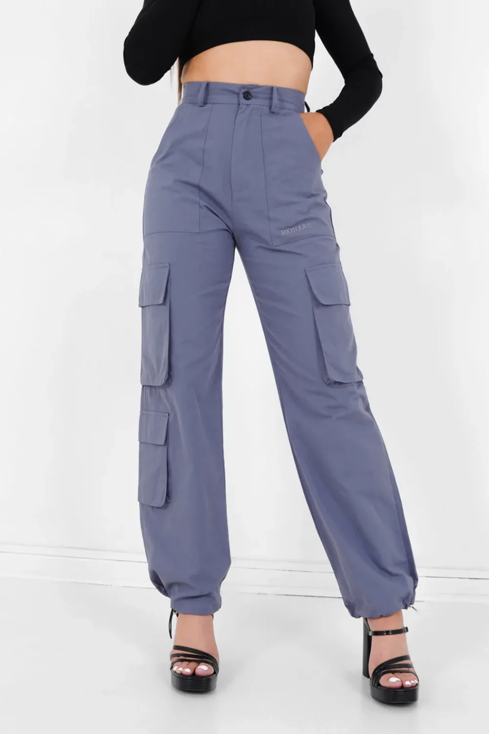 Femme Sixth June Pantalons | Cargo Jambes Larges Gris