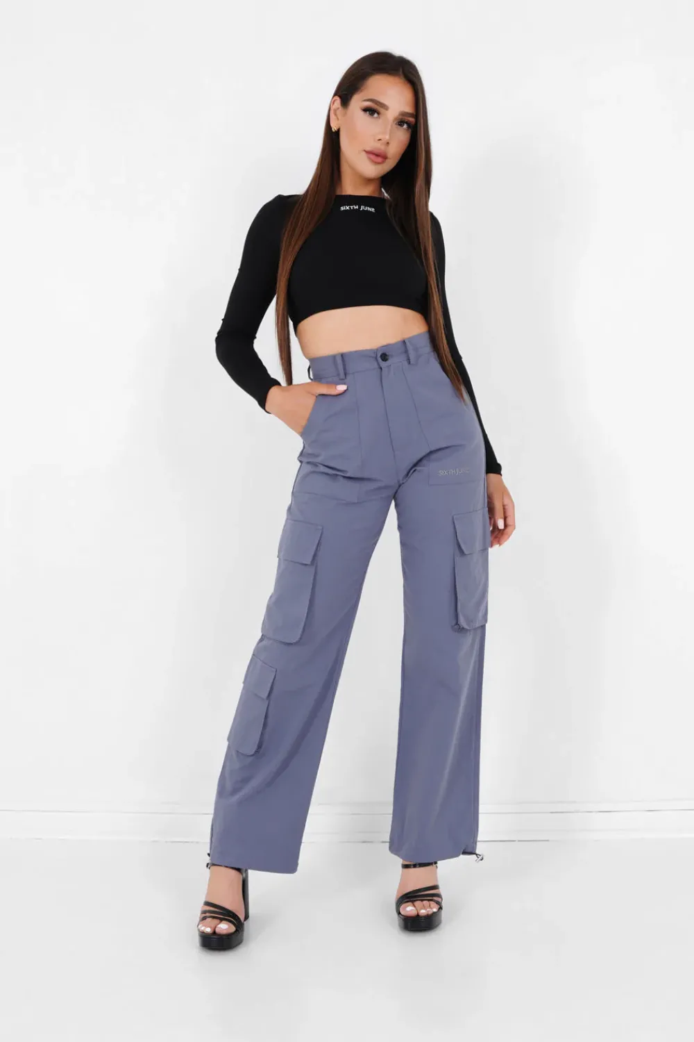 Femme Sixth June Pantalons | Cargo Jambes Larges Gris