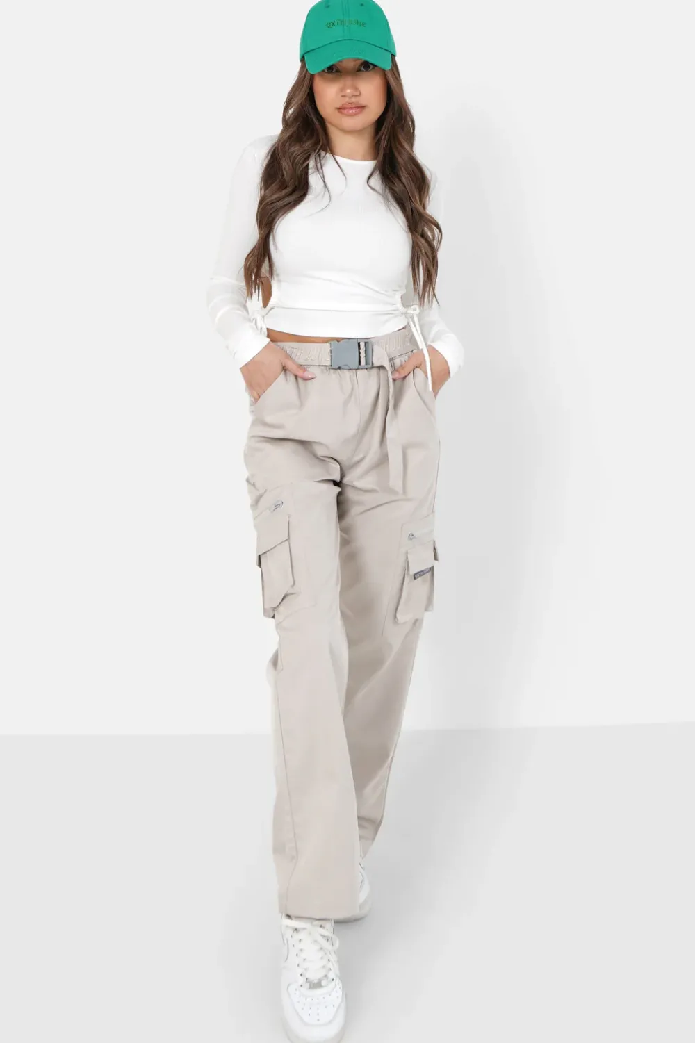 Femme Sixth June Pantalons | Cargo Tactique Ceinture Gris Clair