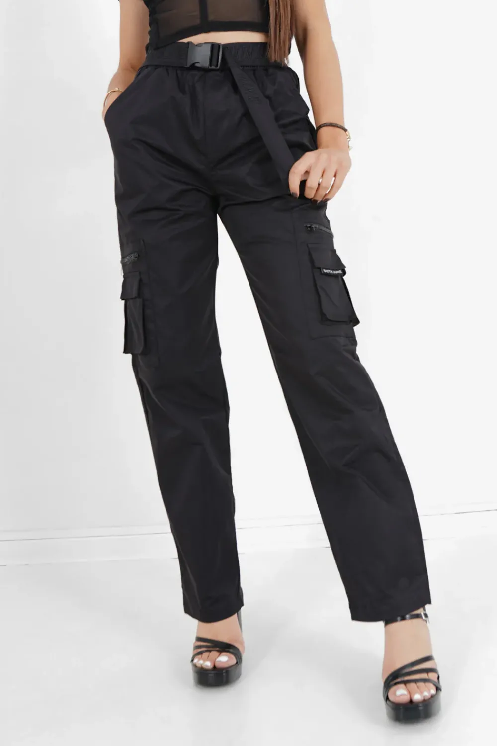 Femme Sixth June Pantalons | Cargo Tactique Ceinture Noir