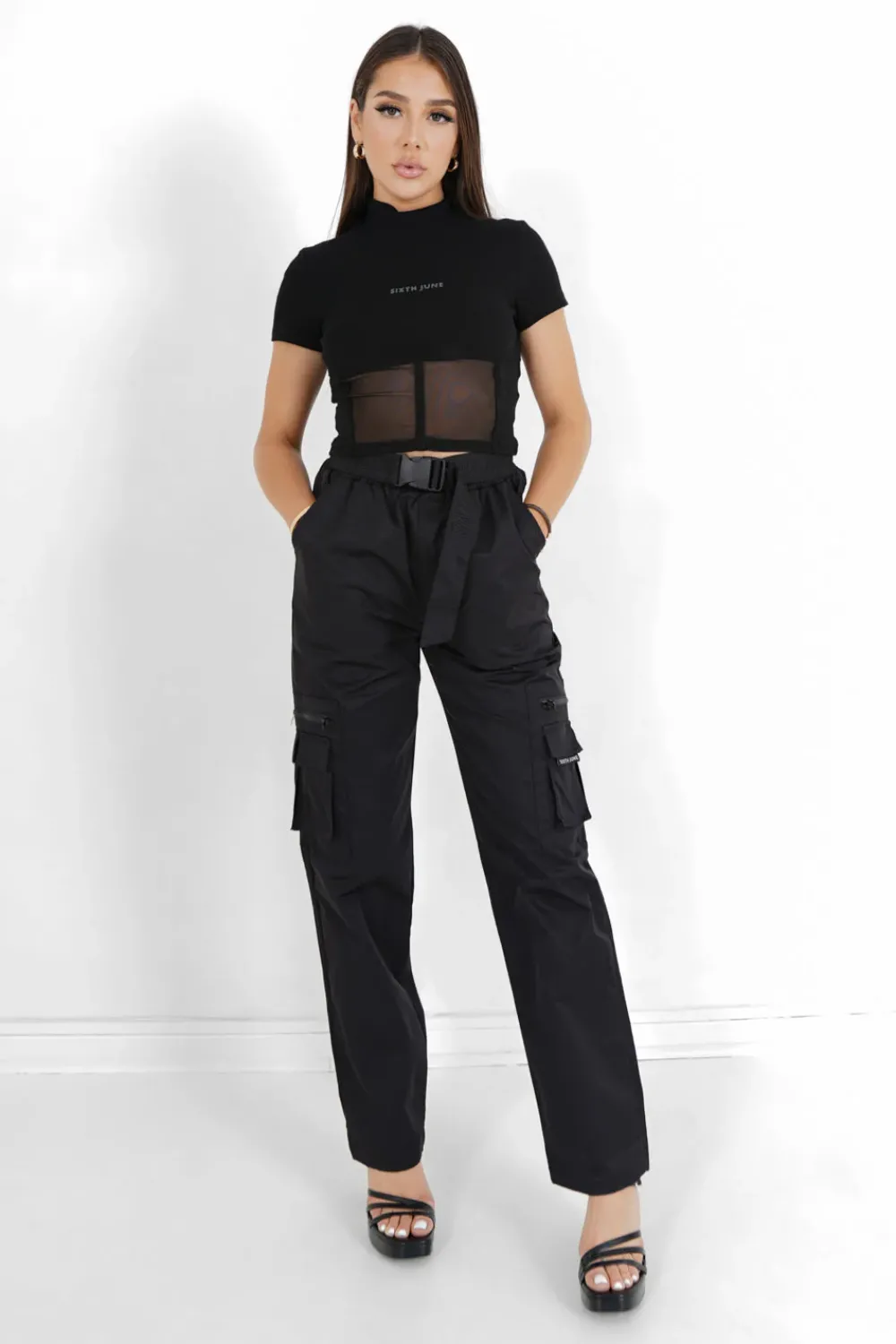 Femme Sixth June Pantalons | Cargo Tactique Ceinture Noir