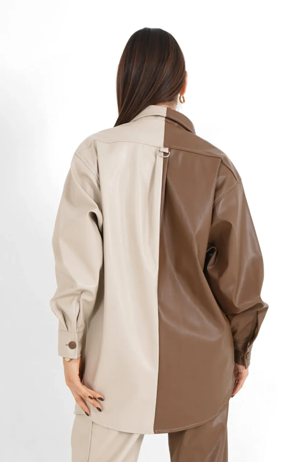 Femme Sixth June Hauts | Chemise Bicolore Simili Cuir Beige