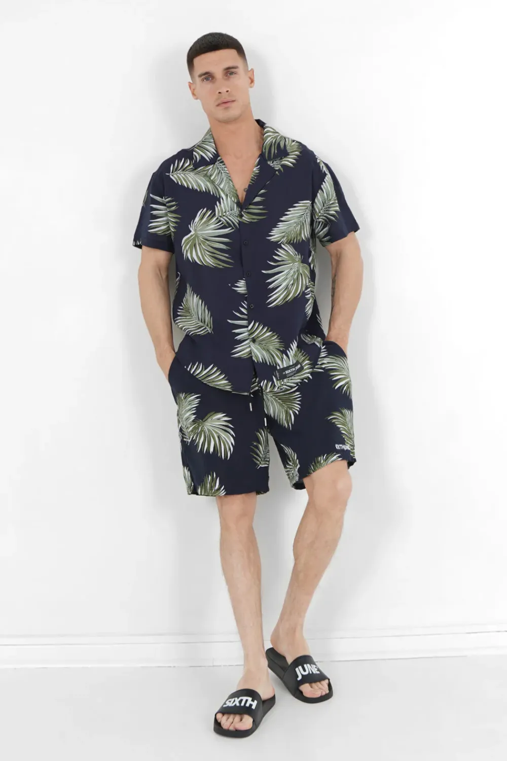 Homme Sixth June Hauts | Chemise Fluide Tropicale Bleu Fonce