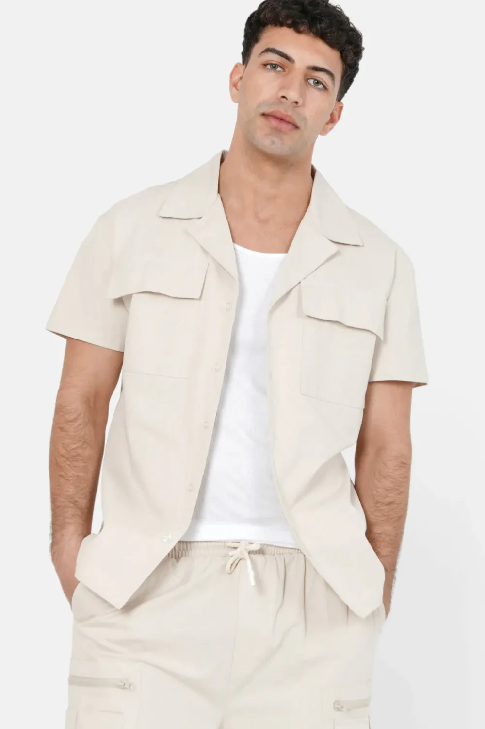 Homme Sixth June Hauts | Chemise Utilitaire Manches Courtes Beige