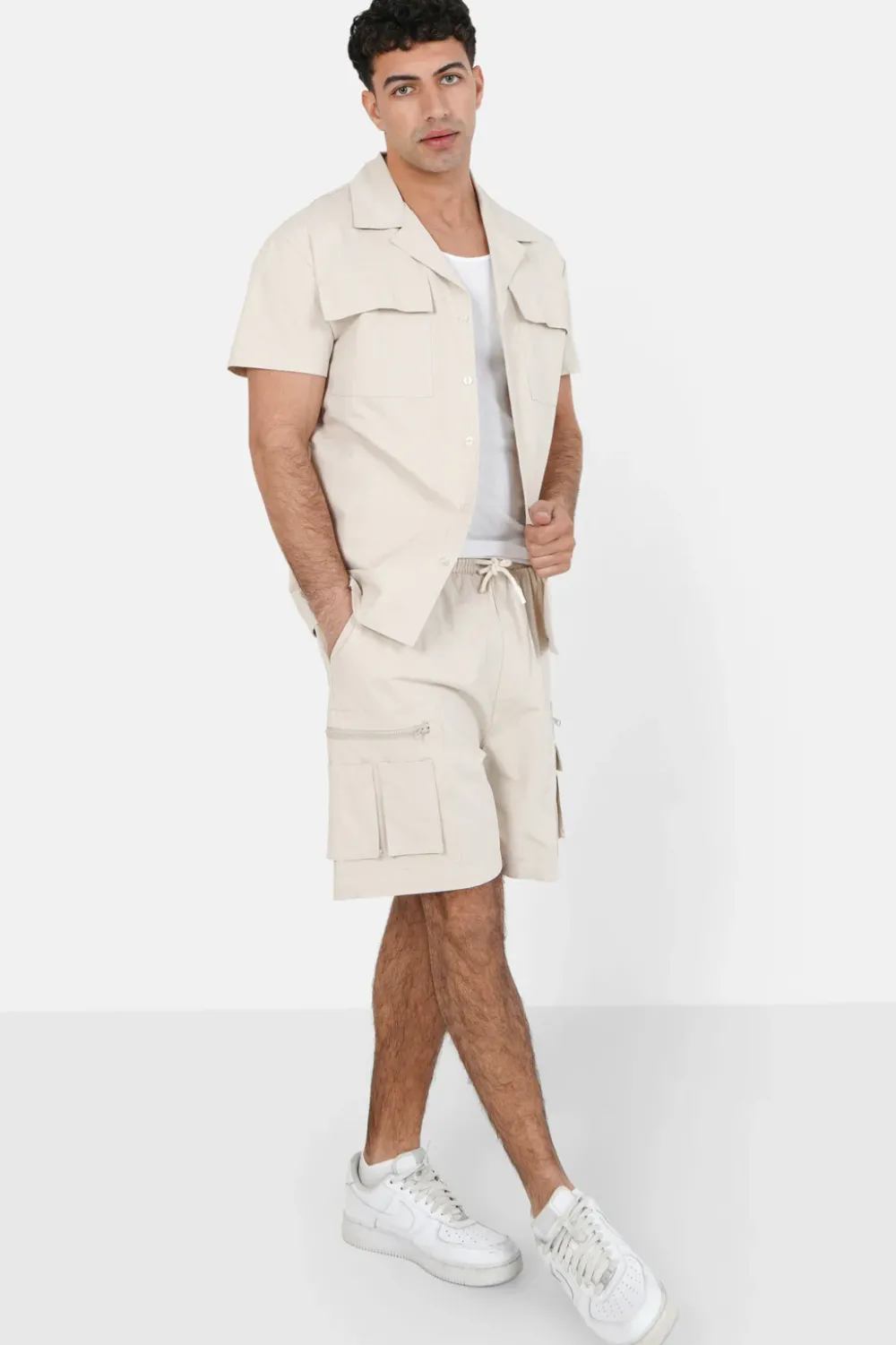 Homme Sixth June Hauts | Chemise Utilitaire Manches Courtes Beige