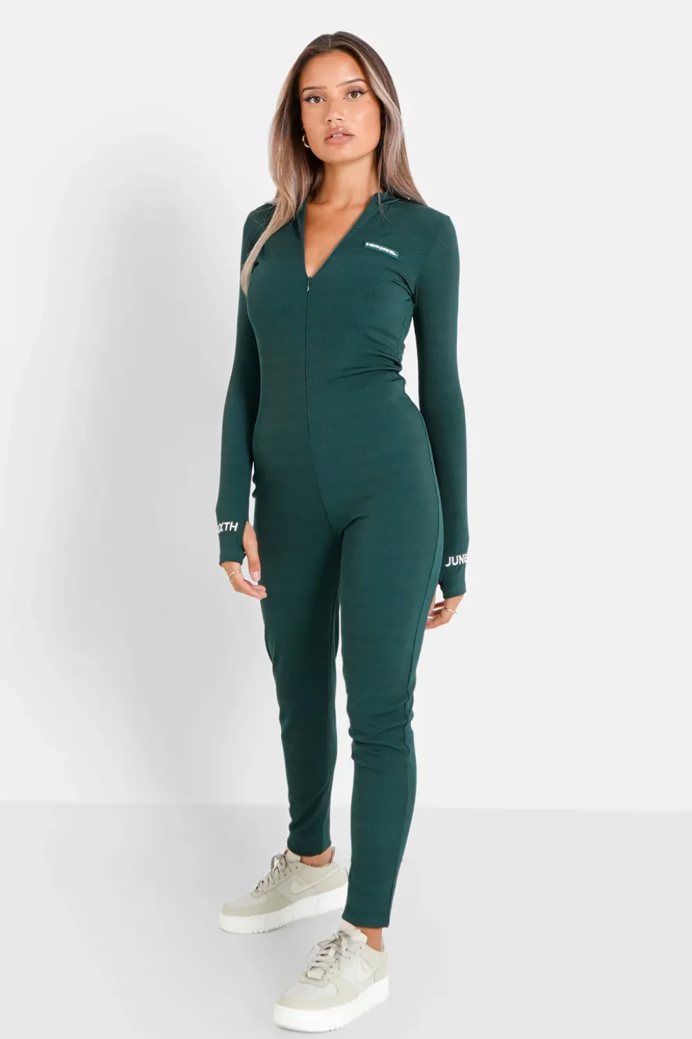 Femme Sixth June Robes | Combinaison Cotelee Logo Vert Fonce