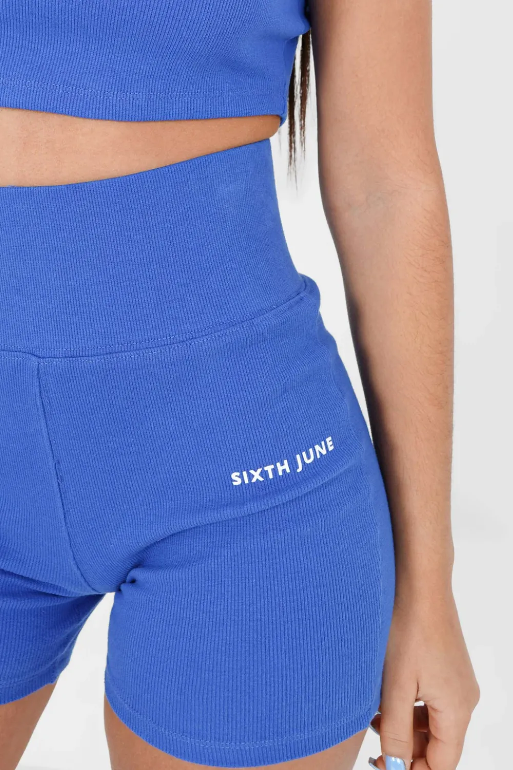 Femme Sixth June Shorts | Cycliste Court Cotele Logo Bleu Fonce