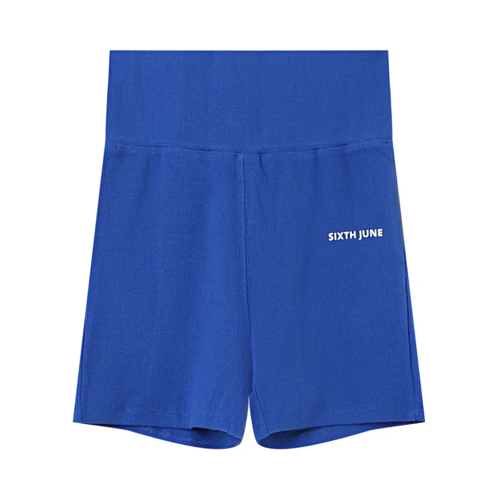 Femme Sixth June Shorts | Cycliste Court Cotele Logo Bleu Fonce