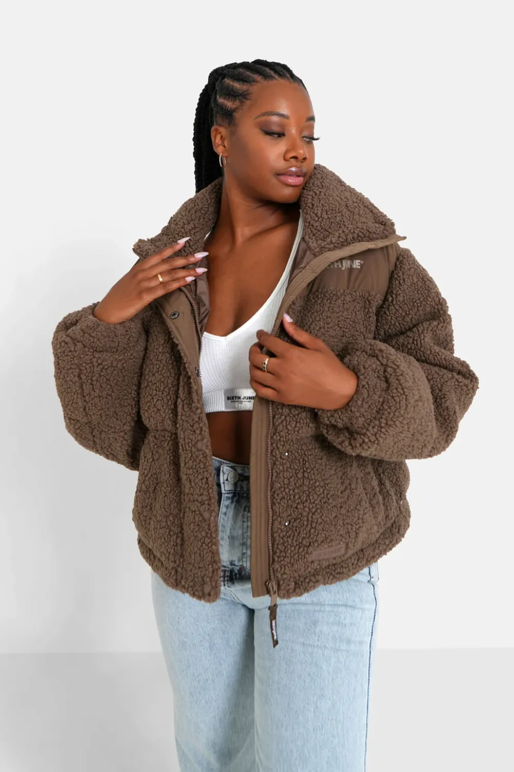 Femme Sixth June Manteaux | Doudoune Bi Matiere Sherpa Marron