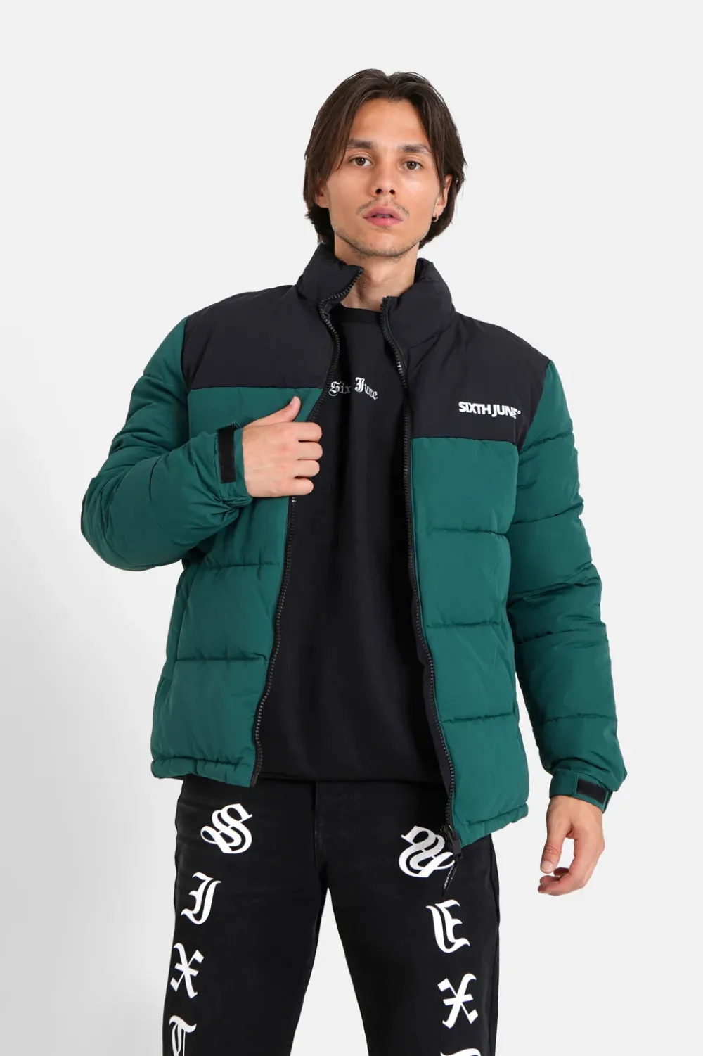 Homme Sixth June Manteaux | Doudoune Bicolore Logo Vert Fonce