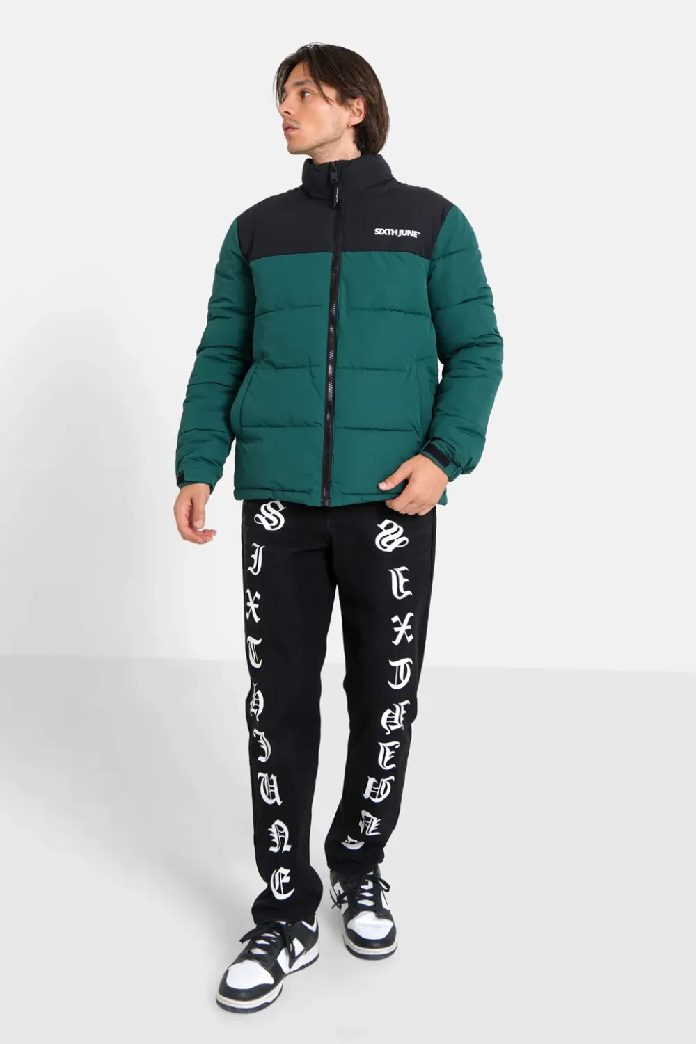 Homme Sixth June Manteaux | Doudoune Bicolore Logo Vert Fonce