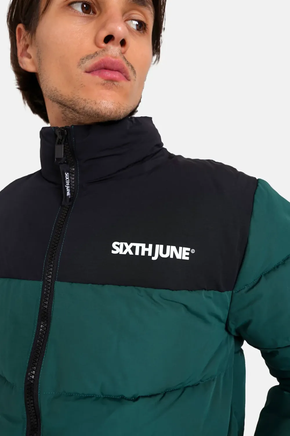 Homme Sixth June Manteaux | Doudoune Bicolore Logo Vert Fonce