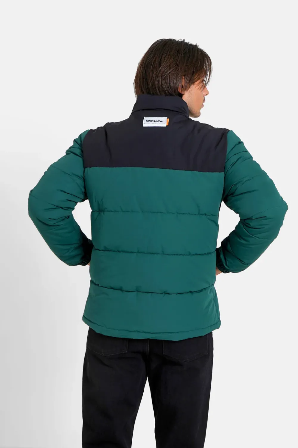 Homme Sixth June Manteaux | Doudoune Bicolore Logo Vert Fonce