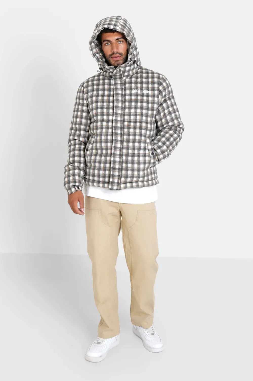 Homme Sixth June Manteaux | Doudoune Carreaux Effet Laine Gris