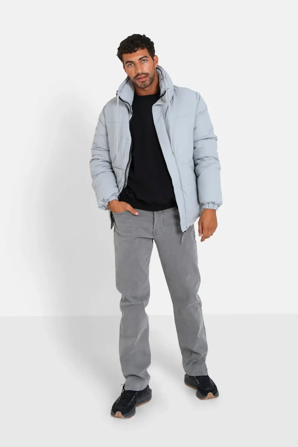 Homme Sixth June Manteaux | Doudoune Courte Cordons Gris Clair