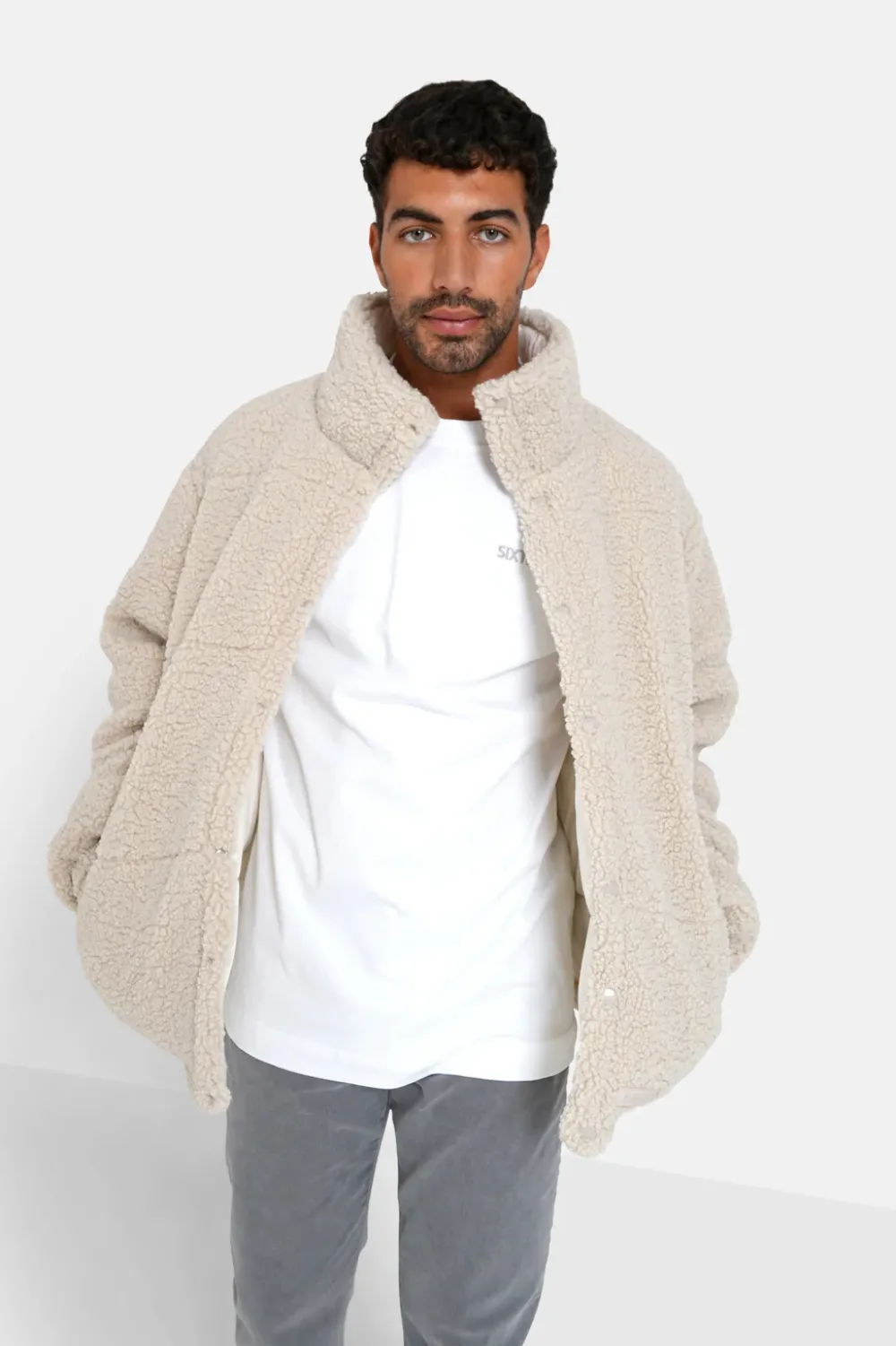 Homme Sixth June Manteaux | Doudoune Courte Reversible Sherpa Beige Clair