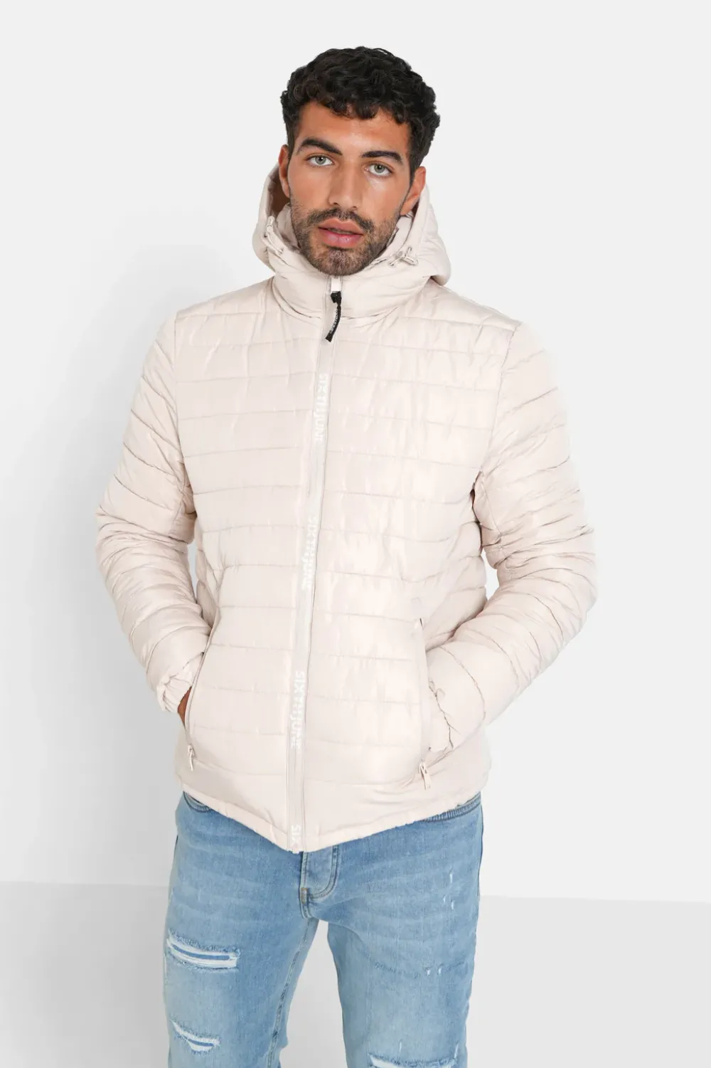 Homme Sixth June Manteaux | Doudoune Courte Zip Imprime Beige