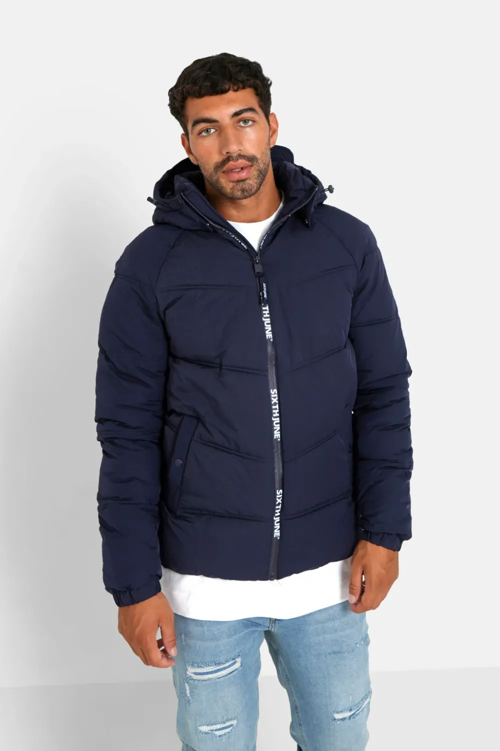 Homme Sixth June Manteaux | Doudoune Courte Zip Imprime Bleu