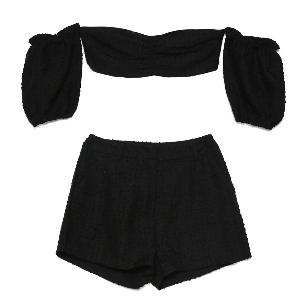 Femme Sixth June Robes | Ensemble Top + Short Boheme Texture Noir