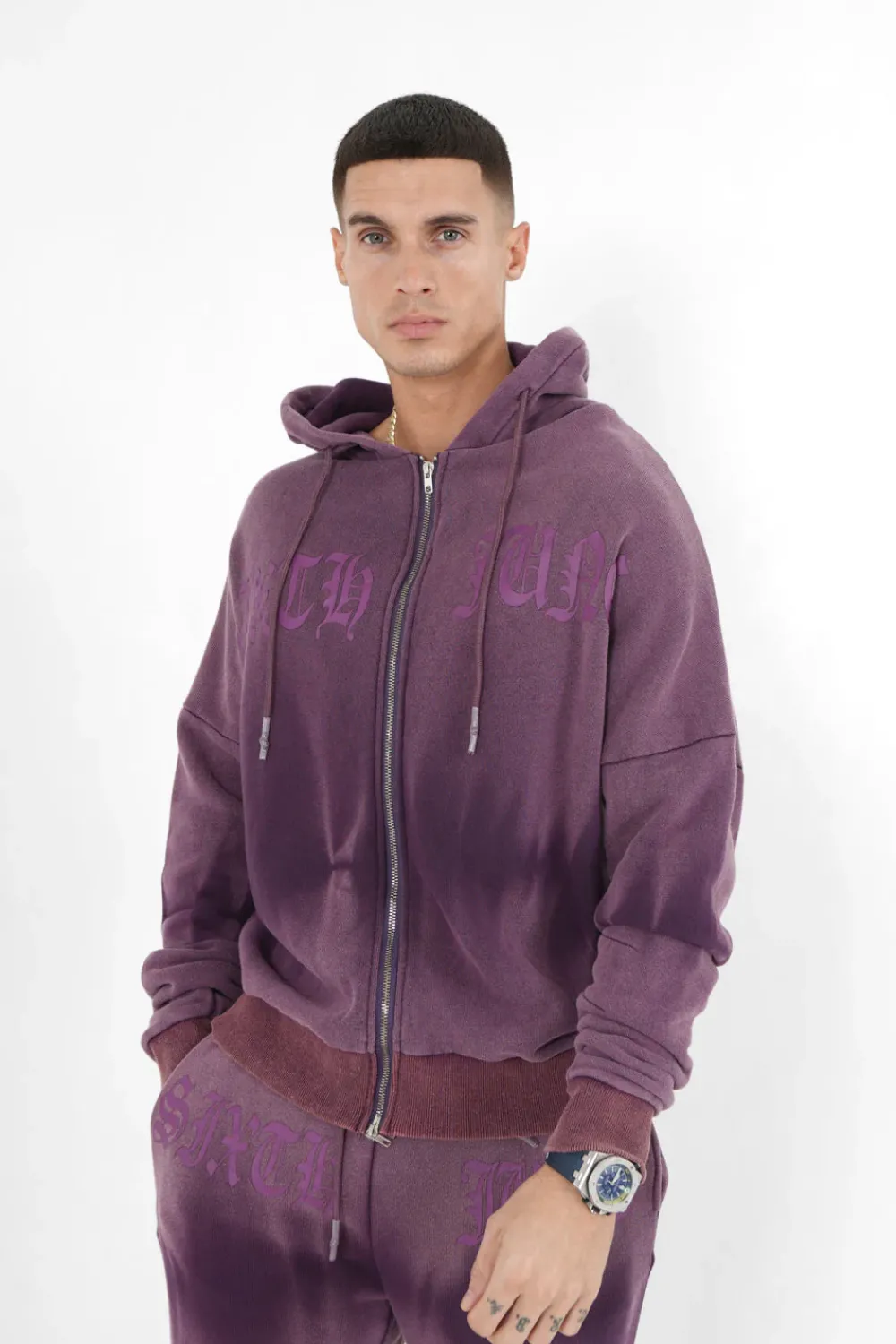 Homme Sixth June Sweats | Gilet Delave Capuche Violet Fonce