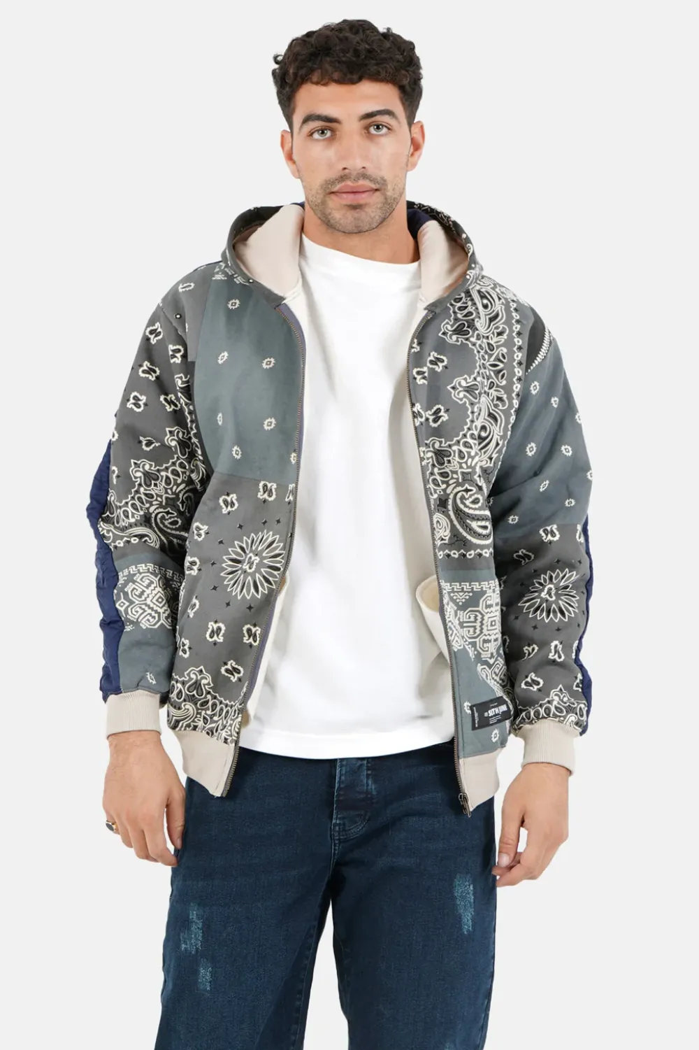 Homme Sixth June Sweats | Gilet Zippe Bandana Bicolore Gris