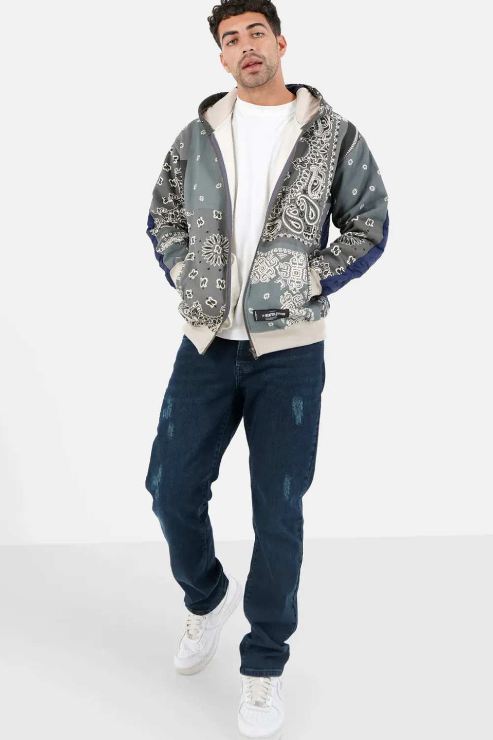 Homme Sixth June Sweats | Gilet Zippe Bandana Bicolore Gris