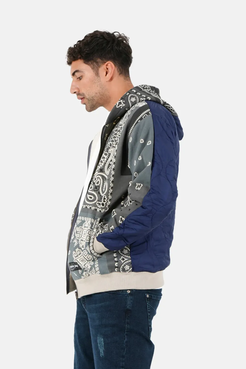 Homme Sixth June Sweats | Gilet Zippe Bandana Bicolore Gris