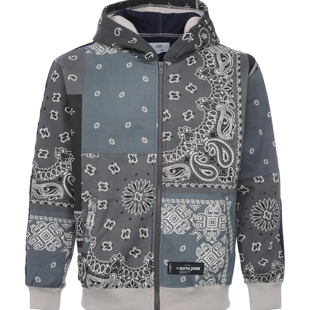Homme Sixth June Sweats | Gilet Zippe Bandana Bicolore Gris