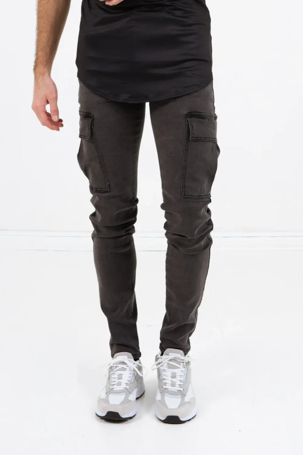 Homme Sixth June Pantalons | Jean Cargo Souple Skinny Gris Fonce