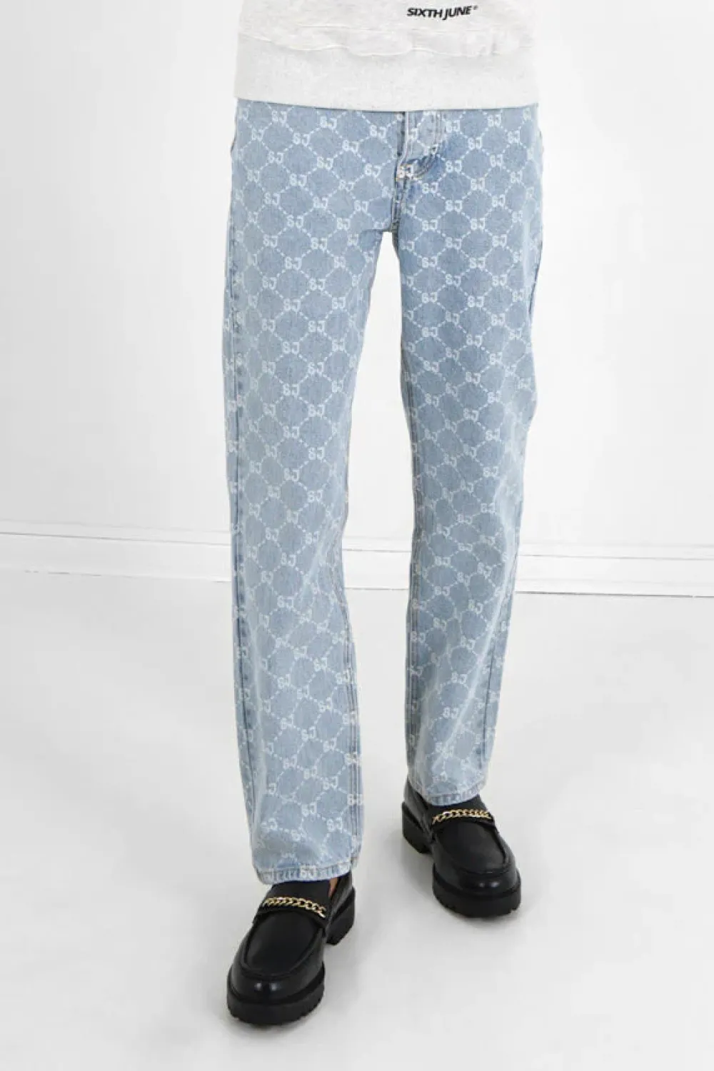 Homme Sixth June Pantalons | Jean Droit Monogramme Delave Bleu