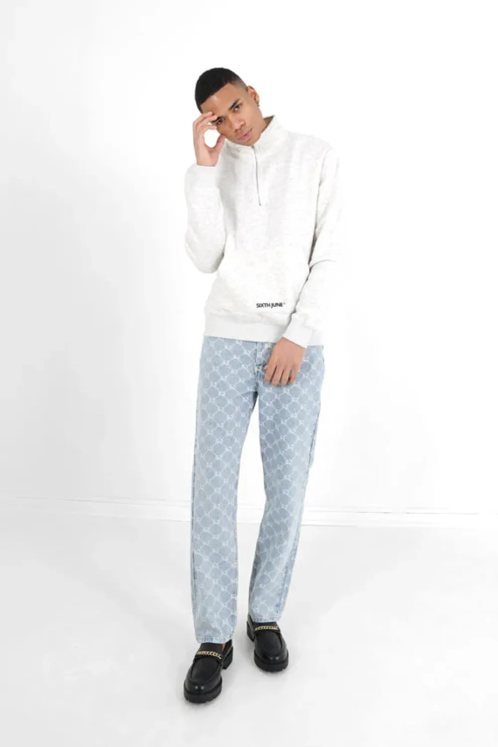 Homme Sixth June Pantalons | Jean Droit Monogramme Delave Bleu