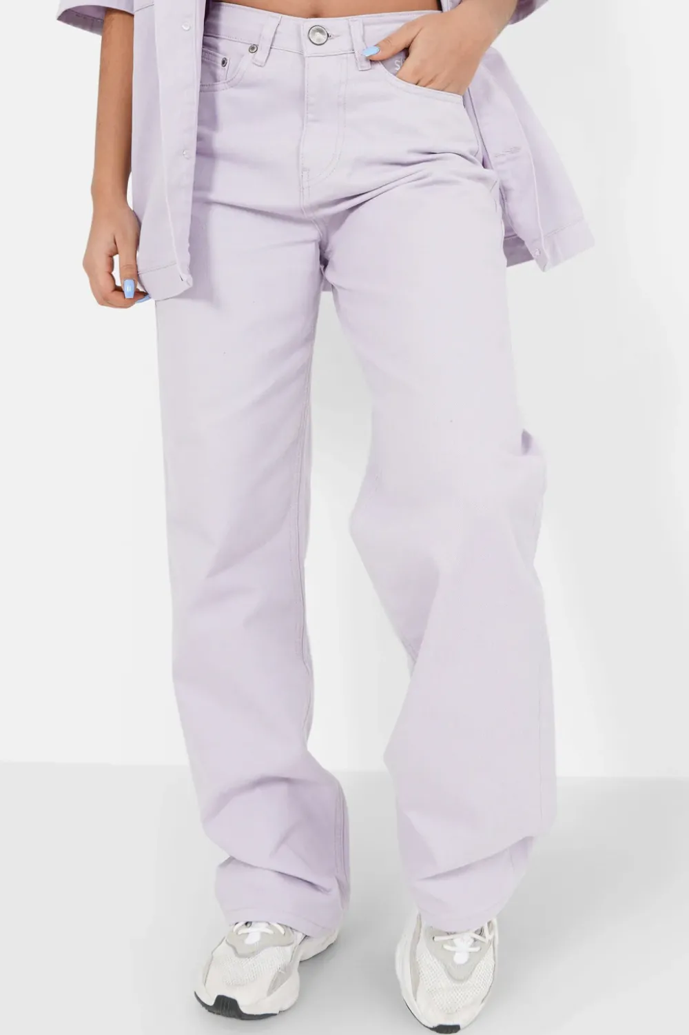 Femme Sixth June Pantalons | Jean Large Brode Violet Clair