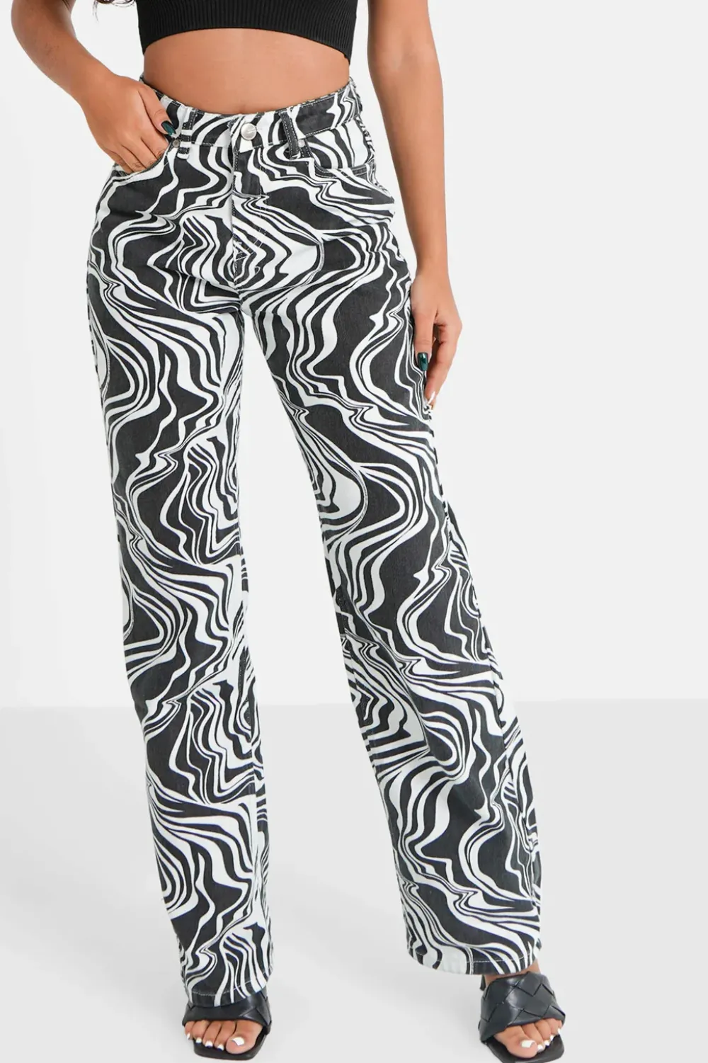 Femme Sixth June Pantalons | Jean Motif Zebre Large Noir