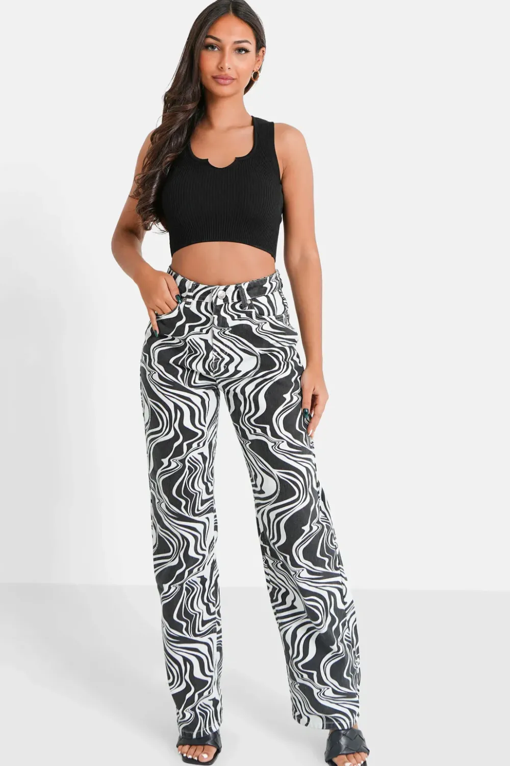 Femme Sixth June Pantalons | Jean Motif Zebre Large Noir