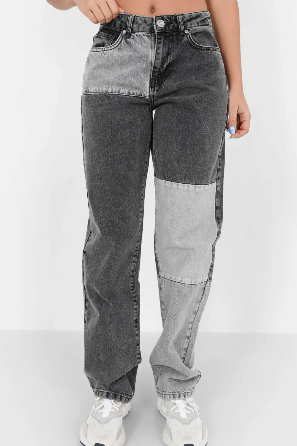 Femme Sixth June Pantalons | Jean Patchwork Large Gris Fonce