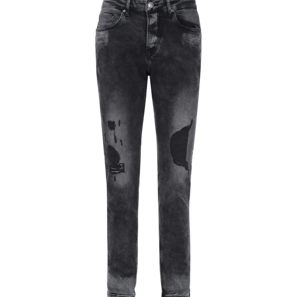 Homme Sixth June Pantalons | Jean Slim Delave Dechirures Gris Fonce