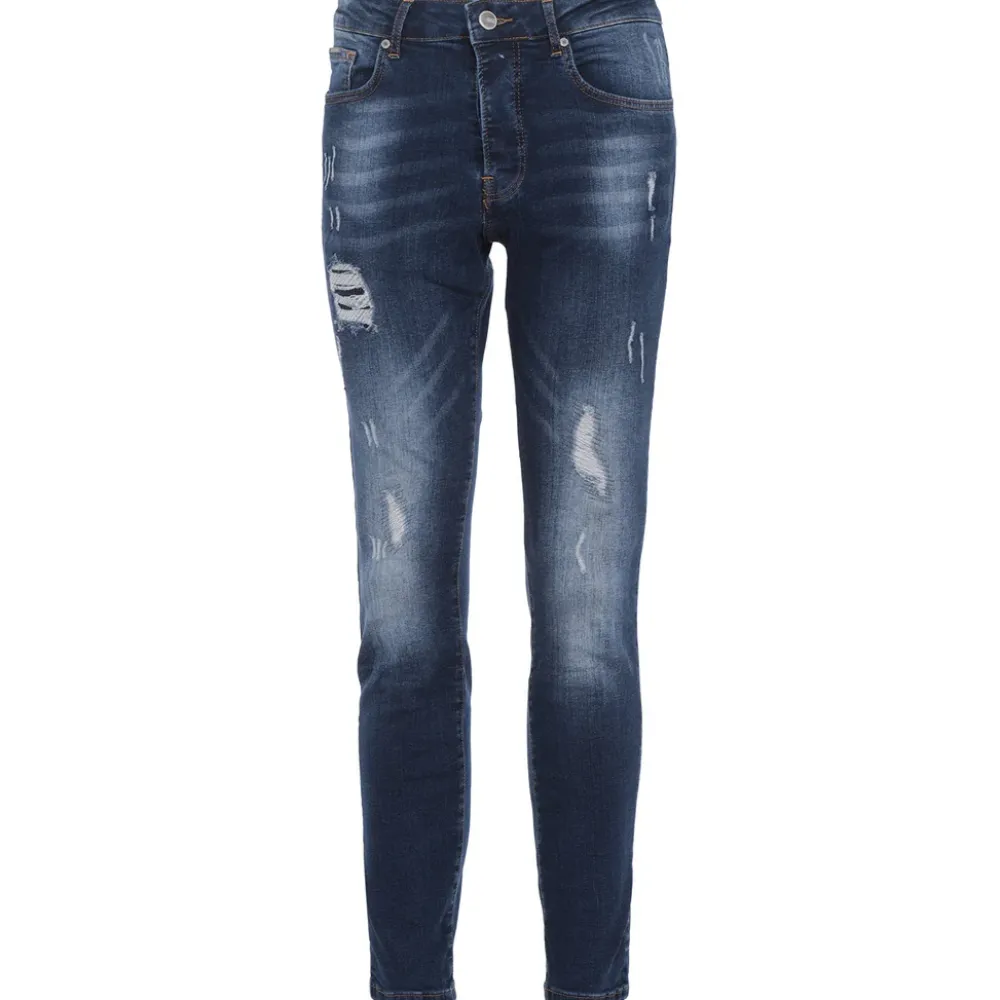 Homme Sixth June Pantalons | Jean Slim Destroy Delave Bleu Fonce